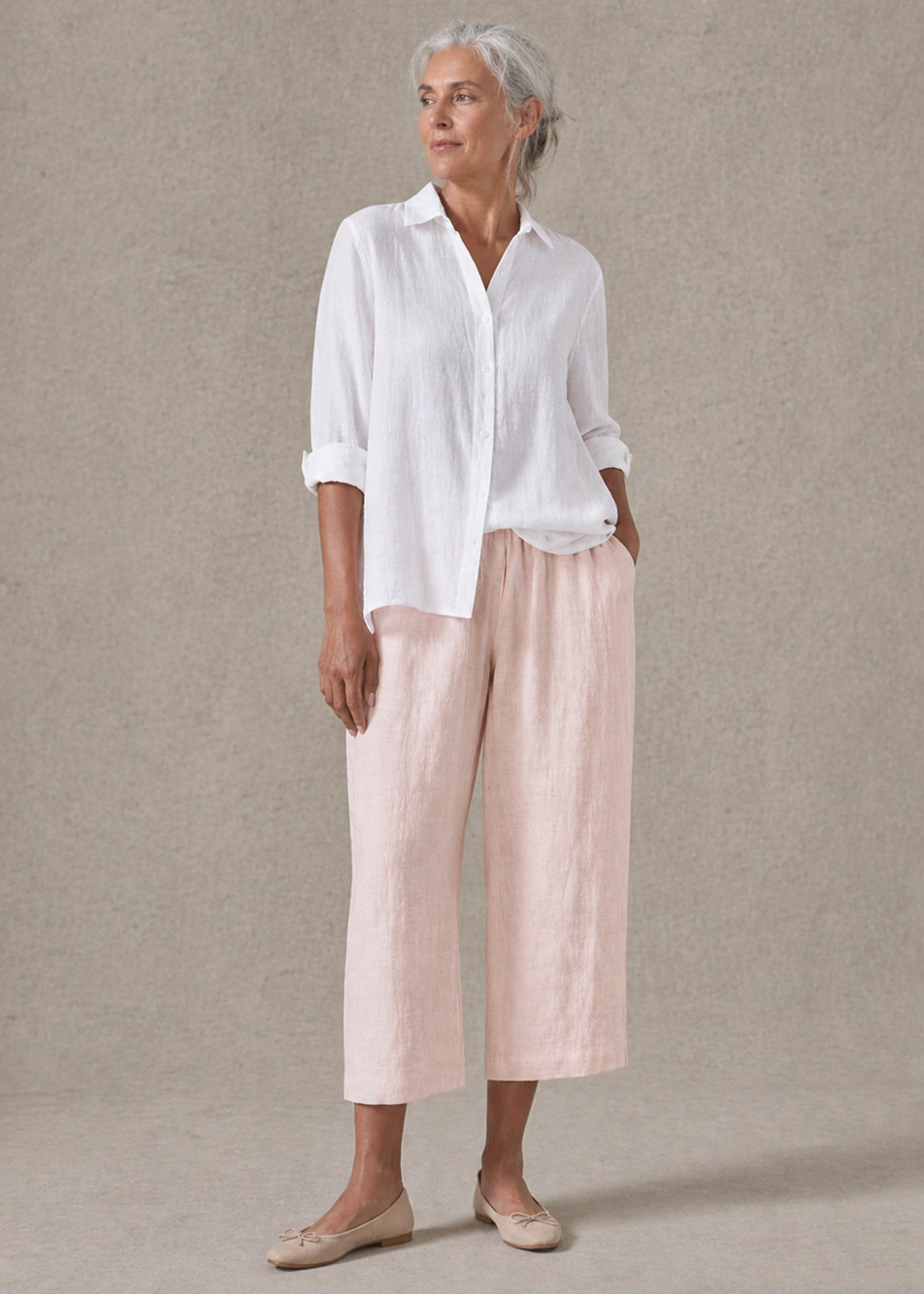 Eskandar 0 Melange 100% Linen Japanese Trousers $795 Blush Pink Minimalist 2 4